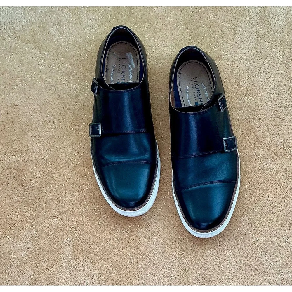 FLORSHEIM Mens Black Leather Double Monk Strap Versatile Loafers Shoes Sz 10.5 M
